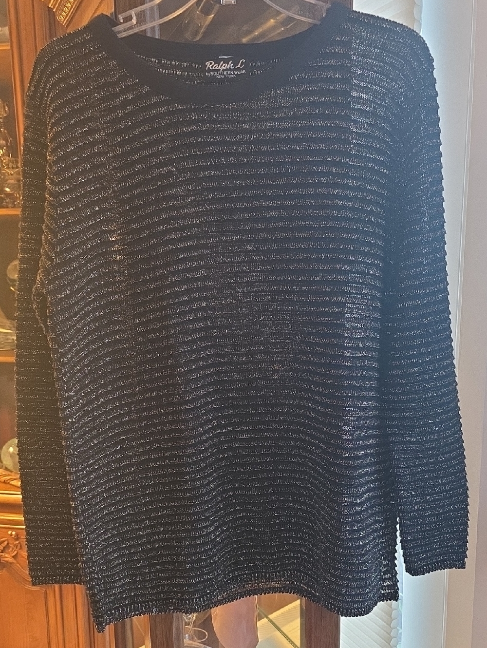 Ralph Lauren Black Metallic Stripe Crewneck Sweater/ Top